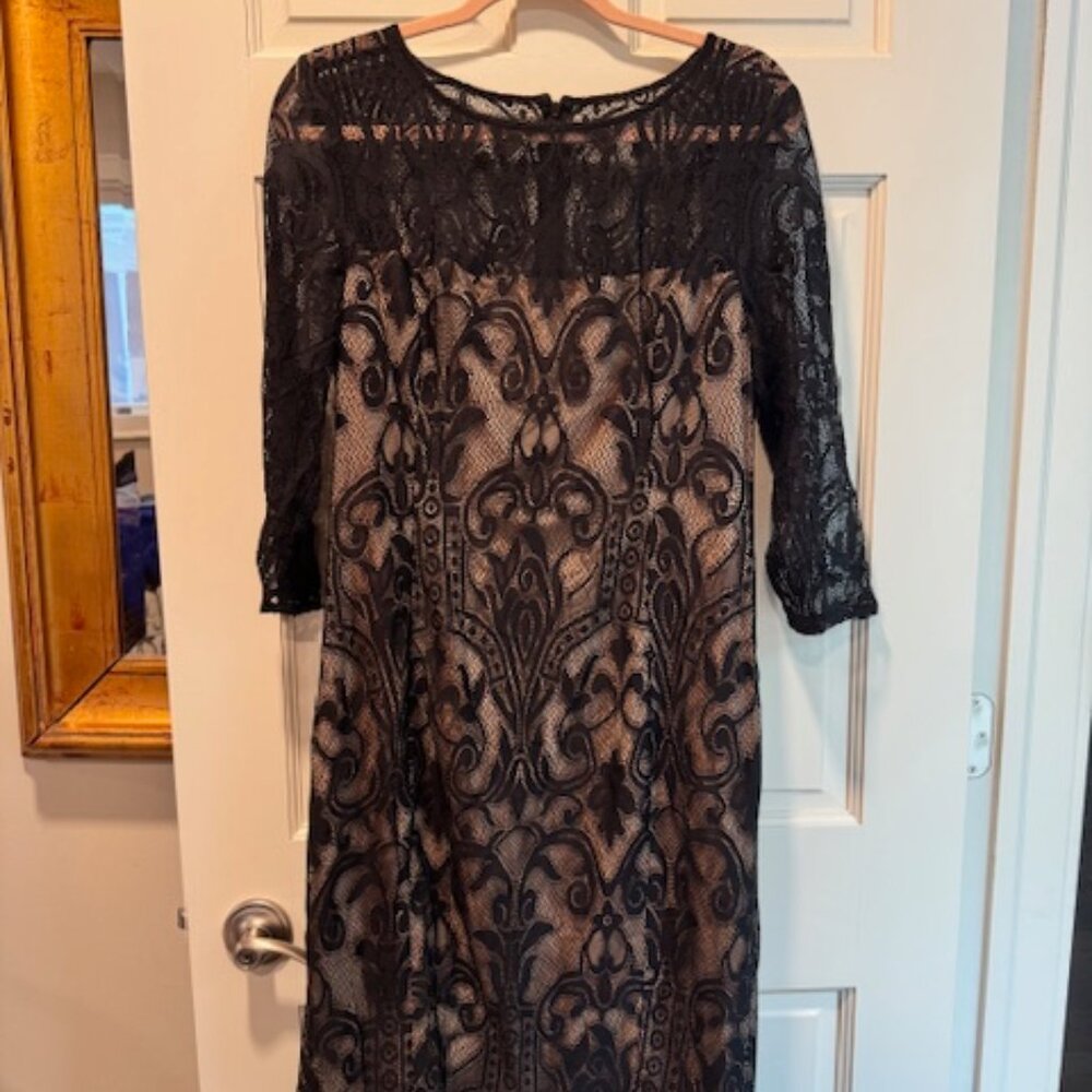 Adrianna Papell Dress Black Lace 3/4 Sleeve Size 14 - Picture 6 of 6